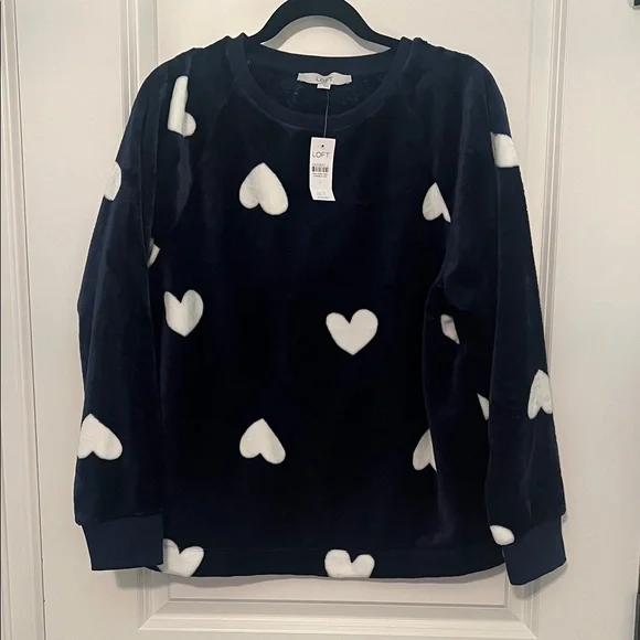 LOFT Navy and White Heart Sweatshirt - Picture 1 of 8